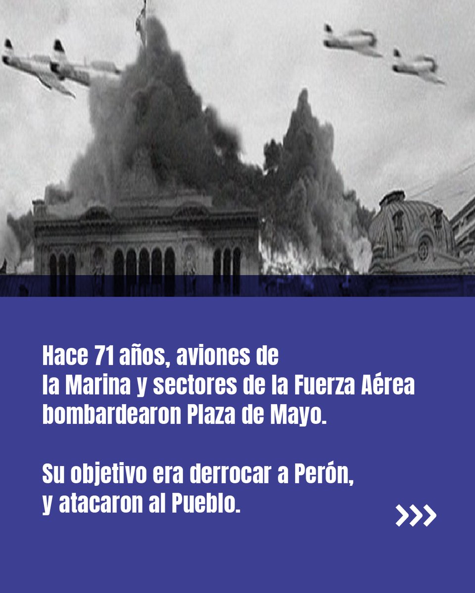 cgtoficialra's tweet photo. 🖤 BOMBARDEARON AL PUEBLO

A 71 años de la masacre de Plaza de Mayo, recordamos a las víctimas de un ataque que buscó sembrar miedo, perseguir ideas y quebrar la organización popular. 

La memoria sigue siendo una herramienta para defender la democracia y los derechos conquistados💪

#16deJunio #Bombardeoaplazademayo #Violenciapolitica
