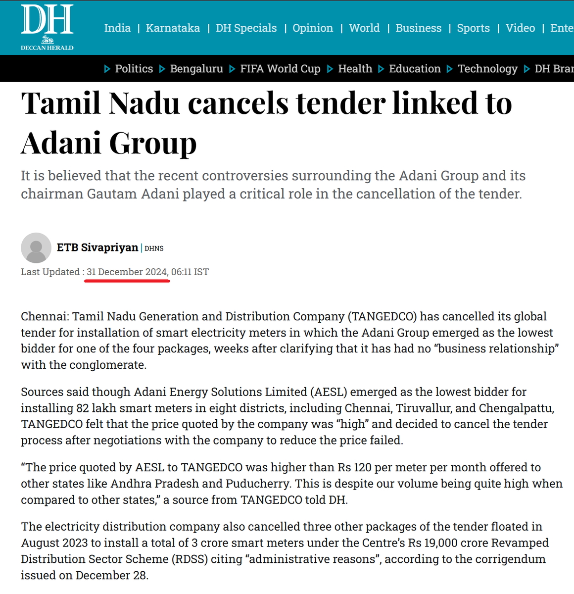 angry_birdu's tweet photo. The smart meter contract in Tamil Nadu was never awarded to Adani group. Although Adani group was the lowest bidder, the tender itself was cancelled in 2024. Fresh tenders were floated in March 2025 but not finalized. Nobody knows what this TVK Govt has cancelled now. https://t.co/71ZOhKbLfb