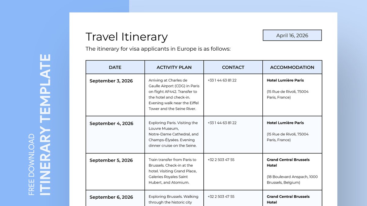 gdoc_io's tweet photo. Visa Travel Itinerary Free Google Docs Template. Can be used free of charge for business, education, and personal use. Get free → https://t.co/AW1qyyXMRm
#gdoc #googledocs #visaitinerary #travelitinerary #simpleitinerary #visatravelitinerary #visaitinerarytemplate https://t.co/BGIbhuFr3T