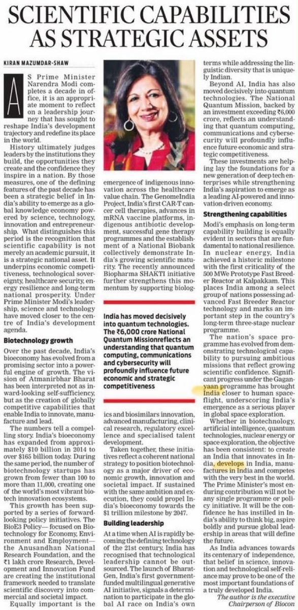kiranshaw's tweet photo. India has world class talent and emerging cutting edge capabilities. Now we need to invest in creating global scale and global advantage @nsitharaman @PiyushGoyal ⁦@PMOIndia___⁩ https://t.co/qFbg6T3L37
