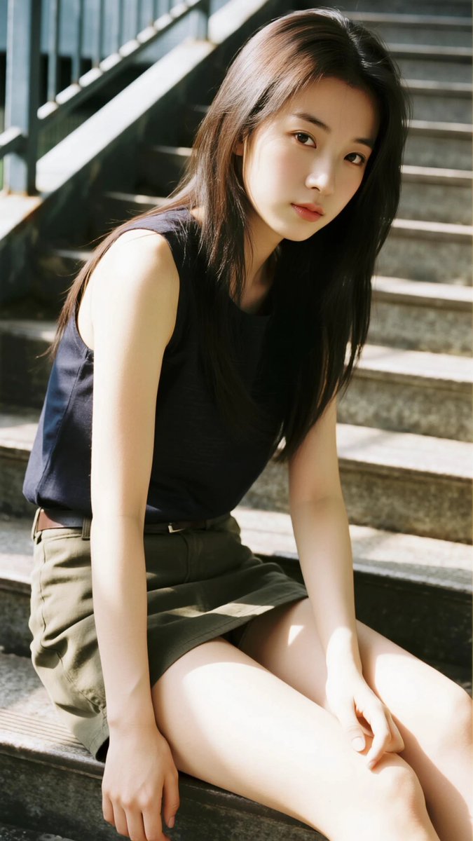 mira_seaart's tweet photo. 階段に座って涼しげな視線。
黒タンクとカーキミニ、生足。
long hair, black tank top, khaki mini skirt, stairs, sitting
#AIグラビア #seaart #ミニスカ #太もも #階段
#AIArt #JapaneseGirl #stairs
#ArteIA #chicajaponesa #escaleras https://t.co/vx66FEVI9g