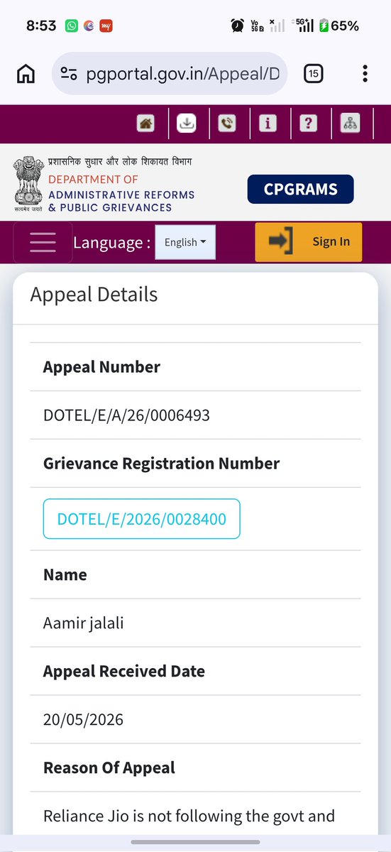 AAMIR_JALALI's tweet photo. @JioCare Got this appeal closed fraudulently misleading the authorities too https://t.co/Kwgbn53bUh