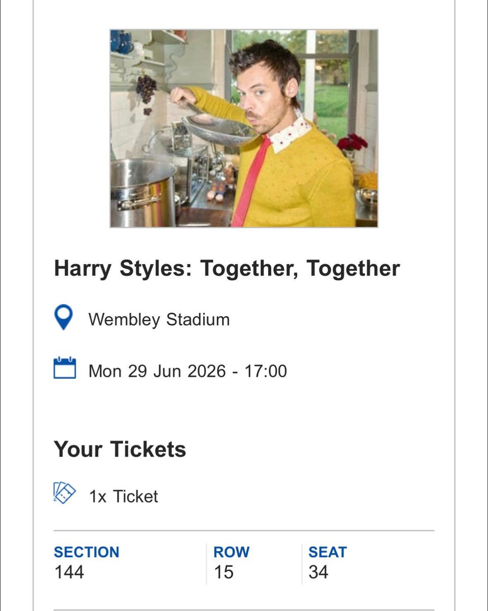 _SeleneMoon_'s tweet photo. #HarryStyles2026 hi guys, i can’t attend the concert anymore and I really need to sell to ticket I have. It’s below face value, only 130 euros instead of the 170 I spent, but i can negotiate the price a bit. https://t.co/ZpeLrFSG7E