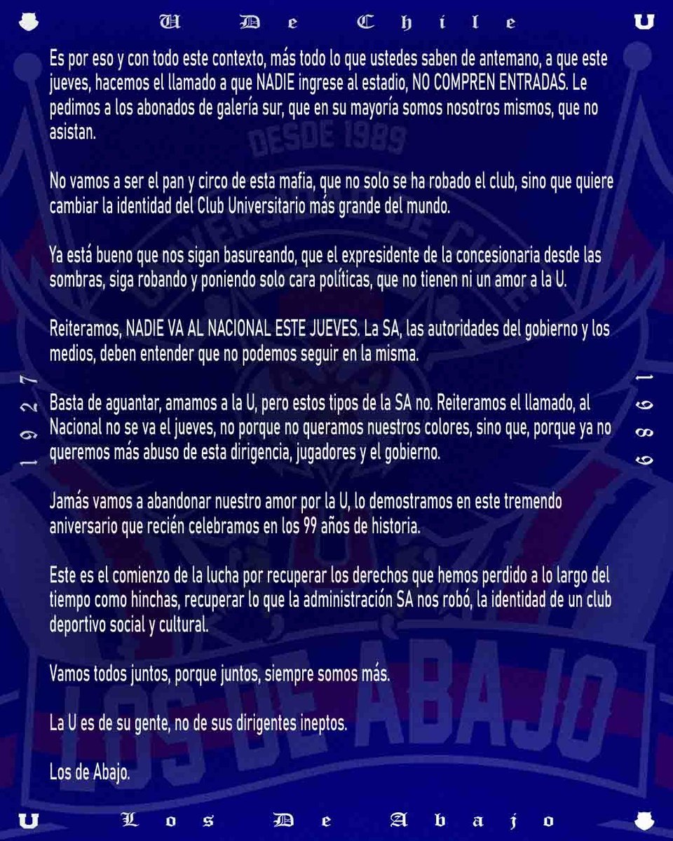 U_LOSDEABAJO's tweet photo. LOS DE ABAJO, PUEBLO Y CARNAVAL, LA NÚMERO 1

@udechile @uchile https://t.co/5FbFMTmXOj