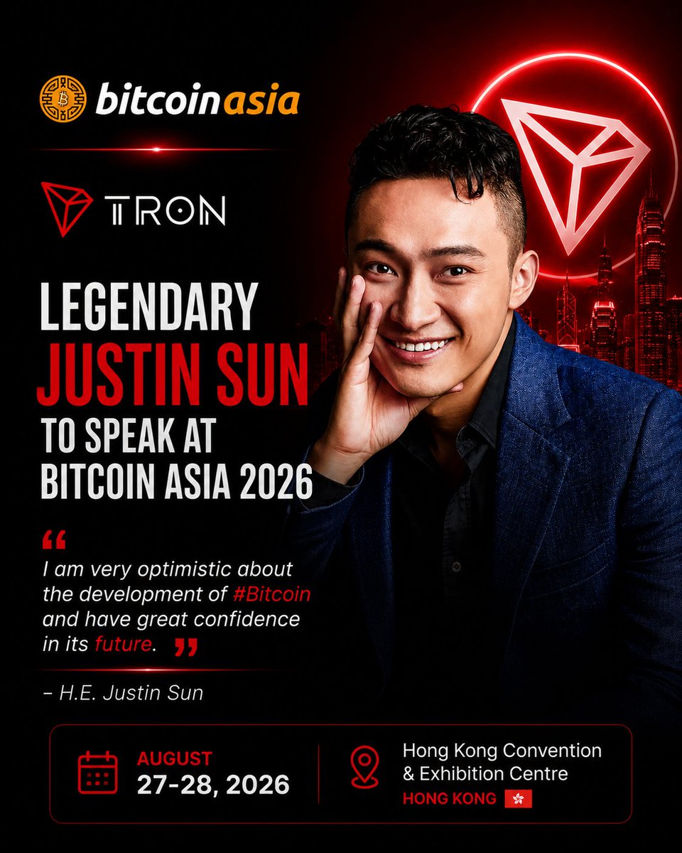 classicalism's tweet photo. ข่าวประชาสัมพันธ์ 📢 #TRONGlobalFriends

เพื่อน ๆ #TGF เตรียมพบกับเฮียจัสติน @justinsuntron ได้ที่งาน Bitcoin Asia 2026 @Bitcoinconfasia ซึ่งจะจัดขึ้นระหว่างวันที่ 27-28 สิงหาคม 2026 ณ Hong Kong Convention & Exhibition Centre 🇭🇰

โดย Justin ได้กล่าวถึงอนาคตของ Bitcoin ไว้อย่างน่าสนใจว่า

"ผมมองโลกในแง่ดีอย่างมากต่อการพัฒนาของ Bitcoin และมีความเชื่อมั่นอย่างยิ่งในอนาคตของมัน" 🚀

นับเป็นอีกหนึ่งเวทีสำคัญที่ผู้นำในอุตสาหกรรมสินทรัพย์ดิจิทัลจะได้แลกเปลี่ยนมุมมองเกี่ยวกับทิศทางของเทคโนโลยี Blockchain และการเติบโตของอุตสาหกรรมคริปโตในอนาคต

ใครที่ติดตาม #TRON และ Justin Sun อยู่ รอติดตามไฮไลต์จากงานนี้กันได้เลยครับ 🔻
@trondao @TronDao_THA