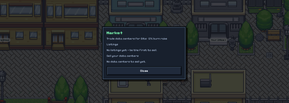 Rigworldsol's tweet photo. the Market is open.

trade data centers for Bits, player to player. buy to scale your mining, sell to cash out your grind. every trade burns 8% of the rake forever.

https://t.co/GiOQupA1bf https://t.co/xOwytG9PHb