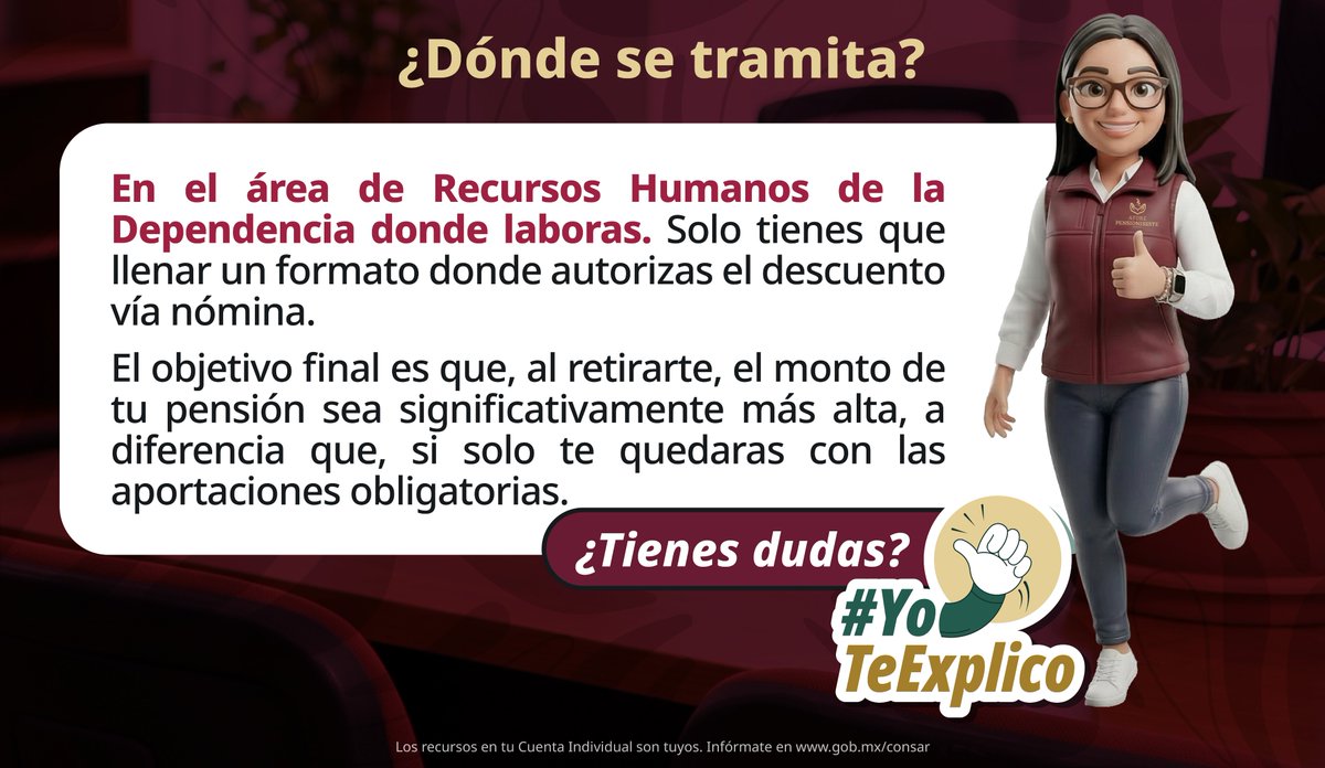PENSIONISSSTE_'s tweet photo. 💰 ¿Quieres recibir asesoría sobre el Ahorro Solidario?

📍Visítanos en nuestros Centros de Atención al Público. Con gusto resolveremos tus dudas de forma gratuita.

🪪 Solo lleva tu identificación oficial vigente.
👉 Consulta nuestras direcciones aquí: https://t.co/lHlNrME89y https://t.co/X54C0RKQU0
