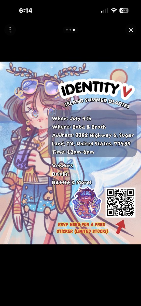 knlbow's tweet photo. Artist Spotlight @gristlepod 

“let’s all love luchino”

This event is FREE to attend! 
Fill in the RSVP form on the flyer for an exclusive sticker (while supplies last)

#idv #identityv https://t.co/yN6kxRTEZi
