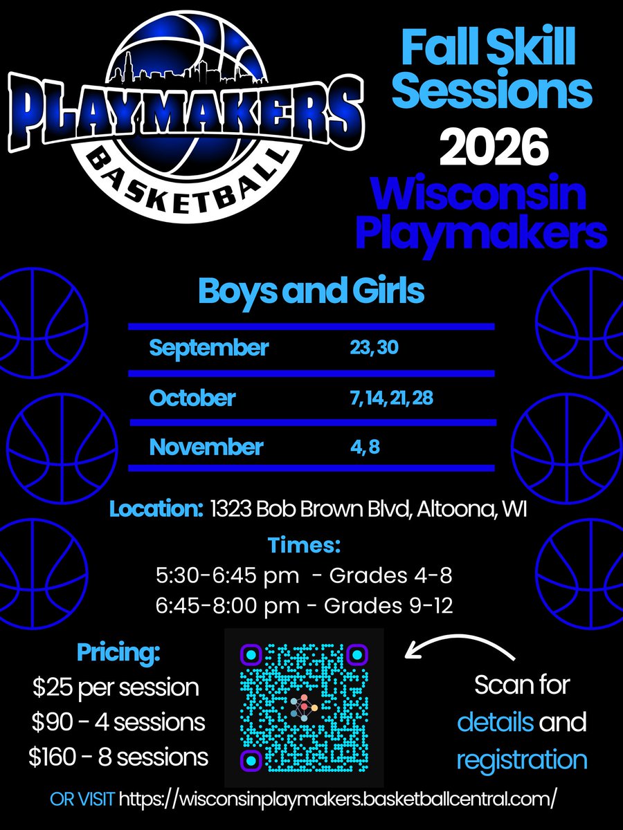 WIPlaymakers's tweet photo. Want to work on your game? We have just the right thing for you! We are hosting Fall Skill Sessions at the Playmaker gym.

This includes 8 total sessions, and we'd love to see you at ALL of them!

Visit https://t.co/Fe8jwDPear to register today. Get in early! https://t.co/hQhkPS5xZU