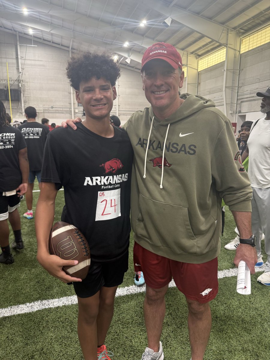 JaxsunPankey's tweet photo. Thank you @RazorbackFB for the opportunity to come to this camp I had a great time @RSilverfield @coachdmstewart @BixbySpartanFB https://t.co/t7LHu2bYgt