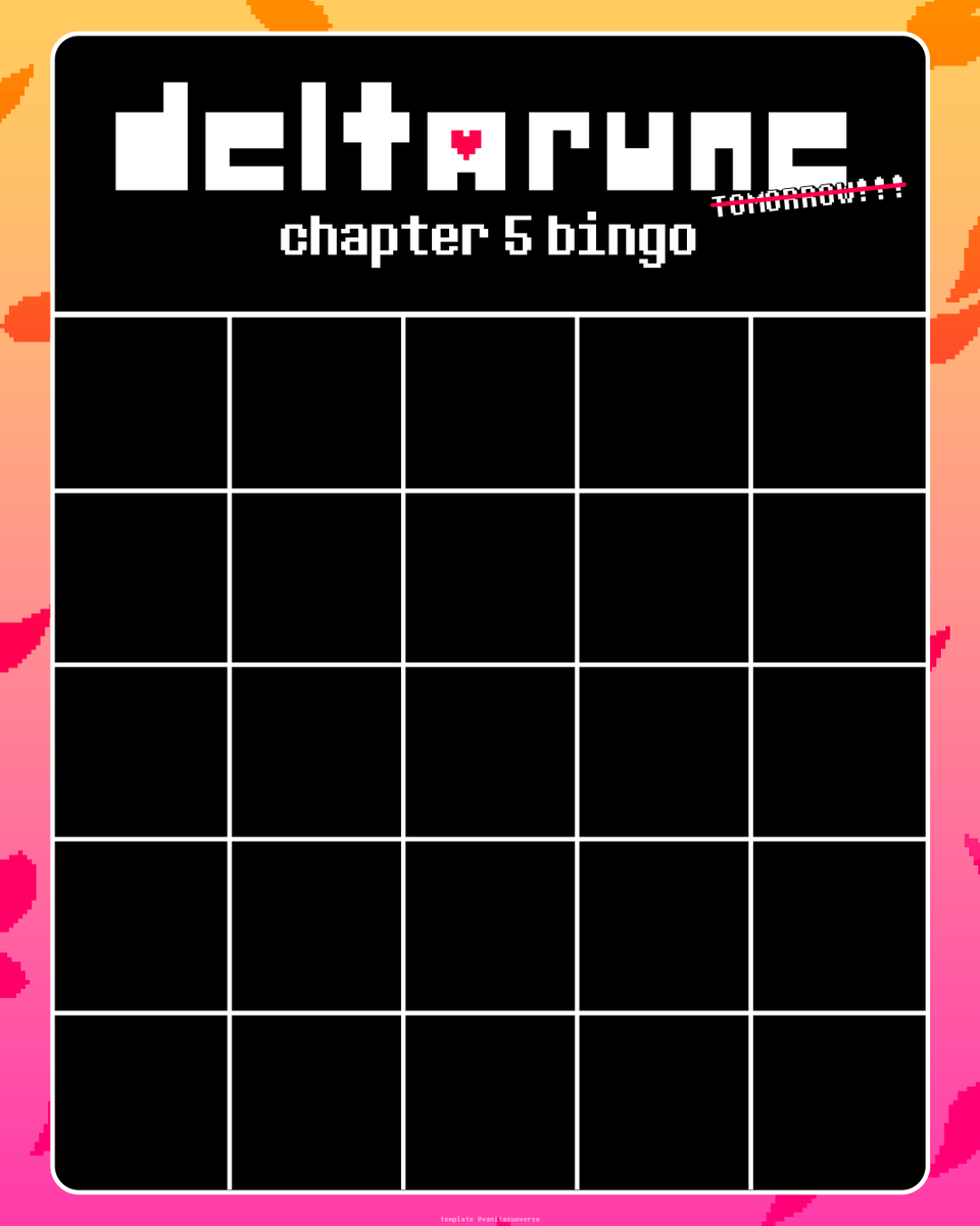 vanitasunverse's tweet photo. DELTARUNE TOMORROW bingo! spoilered one contains stuff i think will be exclusive to weird route https://t.co/y1u57P9ipK