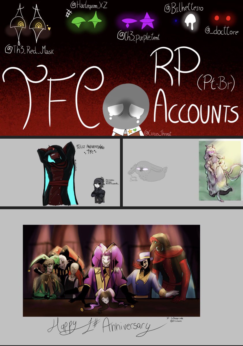 kuronaqueen's tweet photo. Feliz aniversário de 1 ano de TFC! 🎪✨
Com muito carinho do nosso TFC fan server - BR🇧🇷
part 1
https://t.co/CEprc4TmoI

#thefreakcircus #tfc #magmadrawing #magmacollab #tfcanniversary #tfcpierrot #tfcharlequin #tfcdoctor #tfctickettaker #tfcjester #thefreakcircuspierrot #fanart https://t.co/FqokkrTas1