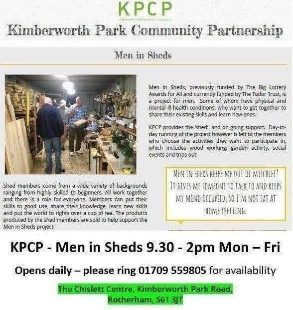 Stag_RosePPG's tweet photo. #tuesday - @KimberworthPark Chislett Centre @UKMensSheds session 9.30am - 2pm
A great community men's group, learn new skills, chat over a brew, make new friends #youmatter
#meninsheds #peersupport #livedexperience #chat & #brews #MenMatter #mensmentalhealth #itsokaynottobeokay https://t.co/J8kHGOTUor