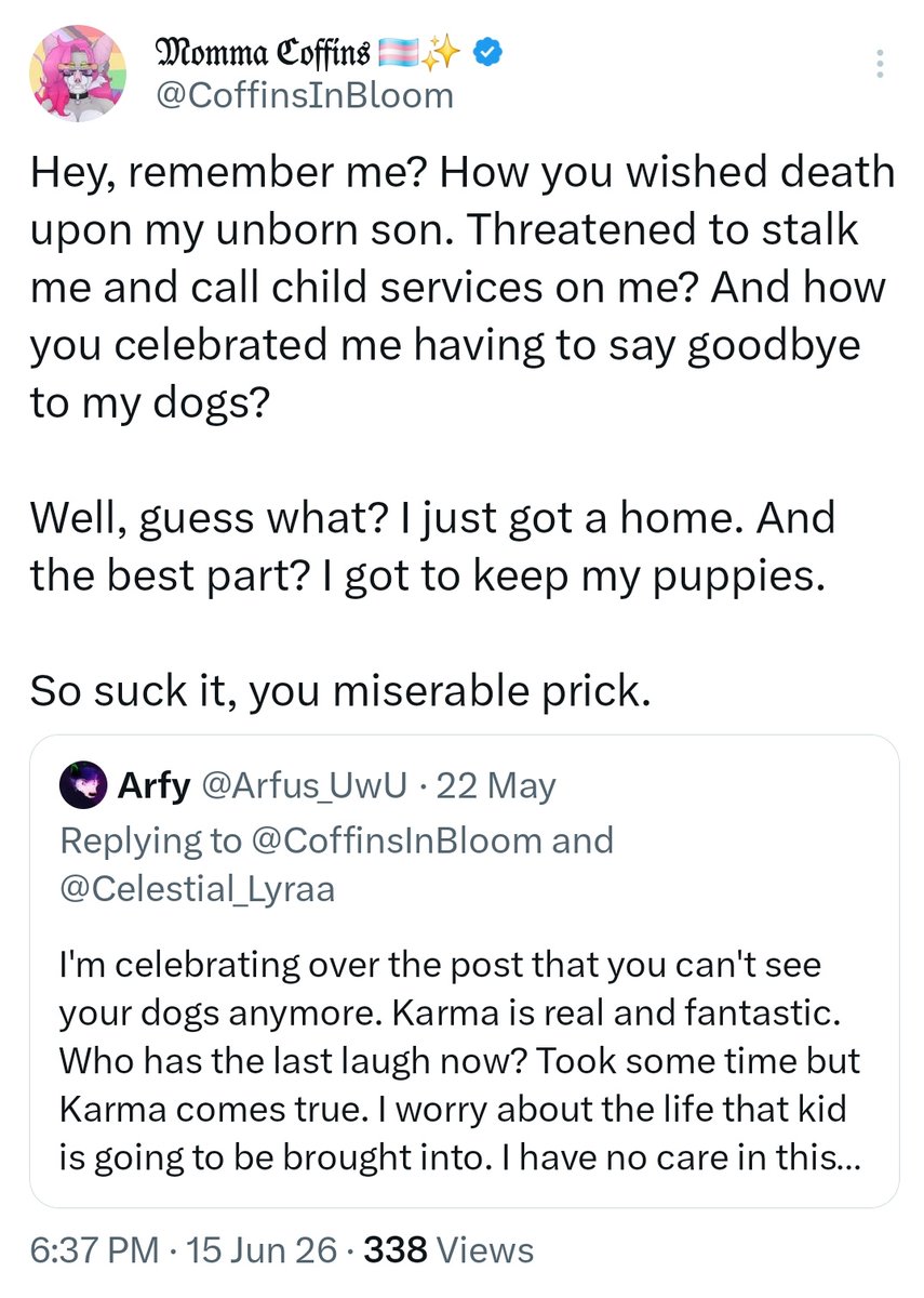 RockySheperd's tweet photo. Please block &amp; report this scumbag. They're attacking &amp; harassing my friend @CoffinsInBloom and I want help her somehow https://t.co/H7U6ddSHlY