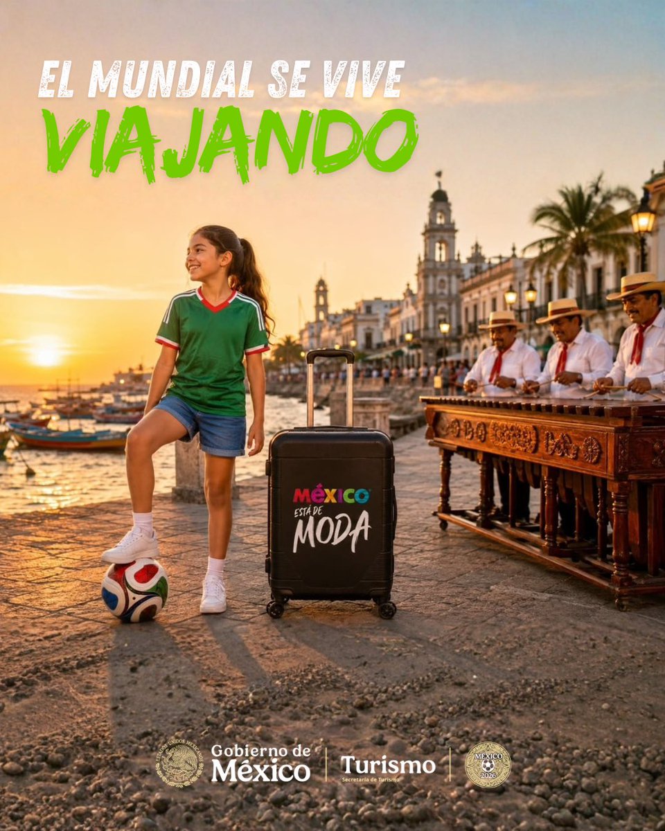SECTUR_mx's tweet photo. ¡#ElMundialSeViveViajandoPorMéxico! ✈️💕

El Golfo de México está listo para entrar a la cancha. 🌴⚽

Aquí la pasión se comparte entre generaciones, acompañada por música, tradición y paisajes que invitan a seguir recorriendo nuestro país. 🤩

#MéxicoEstáDeModa https://t.co/0X65IB0g16