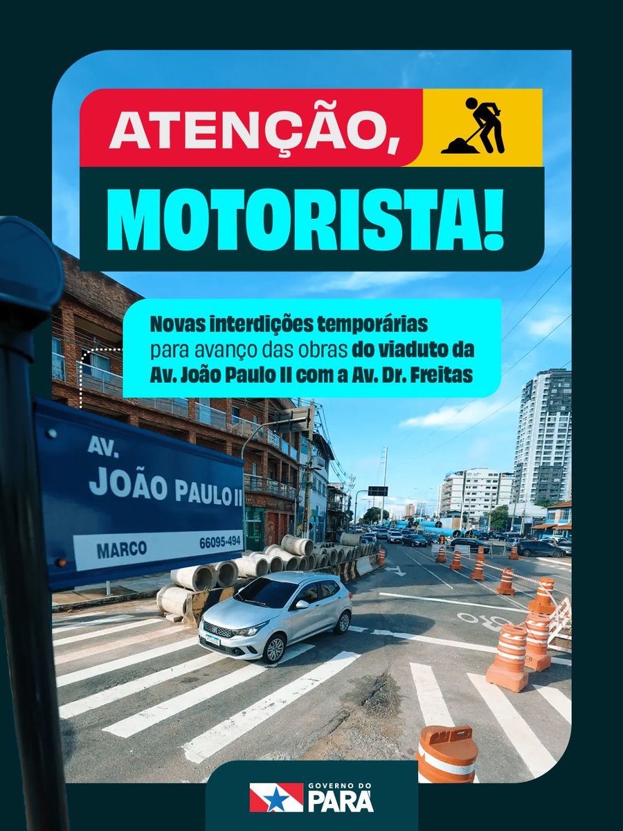 ngtm_pa's tweet photo. 🚧 Atenção, motorista!
Para garantir o avanço das obras do 6º Viaduto da Região Metropolitana, o NGTM realizará duas interdições temporárias na Avenida João Paulo II nos dias 16 e 18 de junho. https://t.co/WSDxgID66V