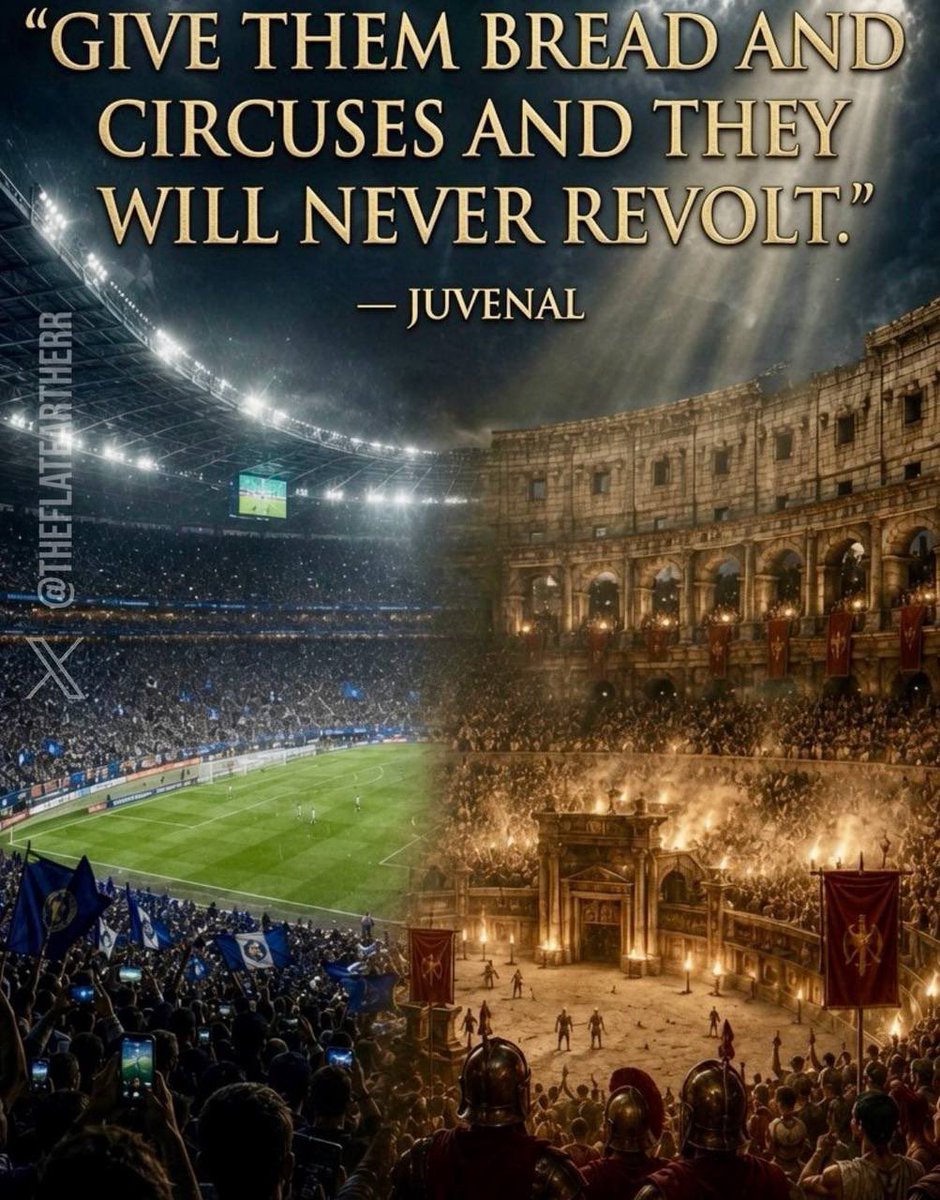 TheFlatEartherr's tweet photo. The World Cup is bread and circus for the masses. Mass distraction events have been going on from millennium! https://t.co/rzWGxsVnsL