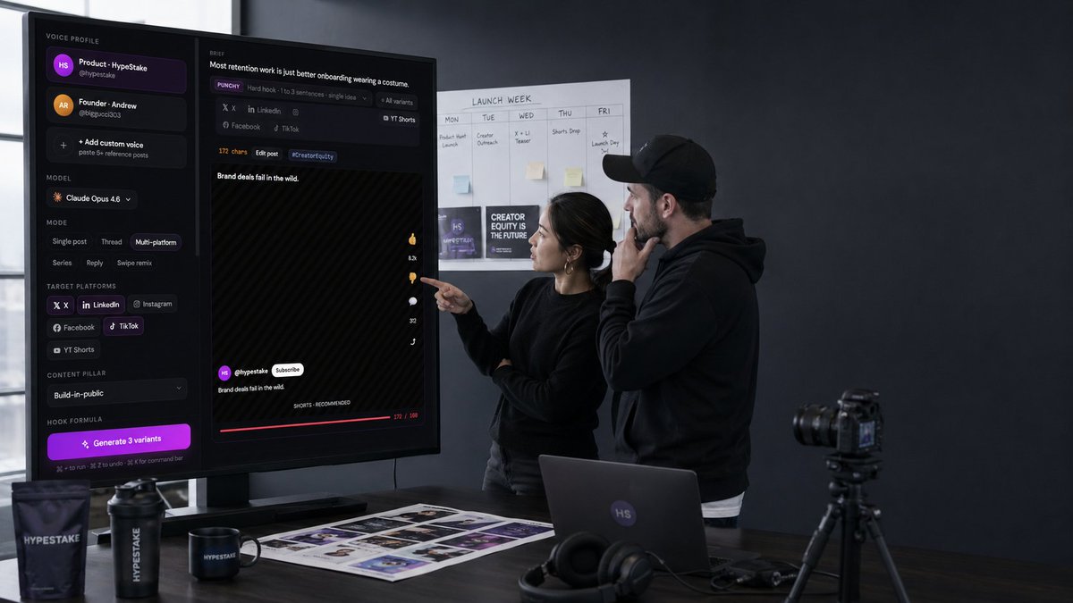 hypestake's tweet photo. Align your brand voice and target platforms with AI‑powered post generation. Say goodbye to guesswork. 🎯 https://t.co/VSCLOVdjto