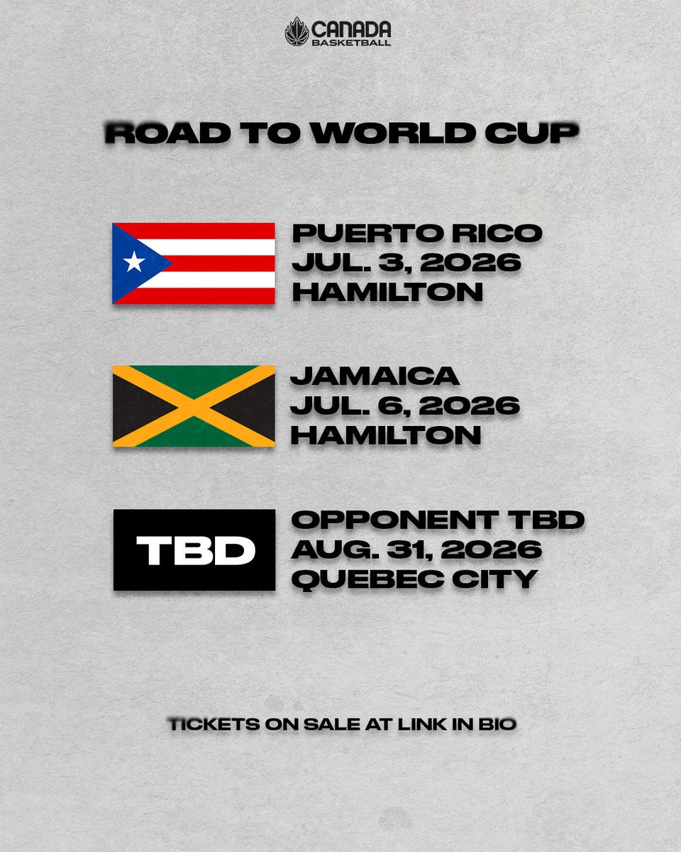 CanBball's tweet photo. Halifax’s very own

📍 TD Coliseum — Hamilton, ON
🗓️ July 3 vs. Puerto Rico — 7:00 PM ET
🗓️ July 6 vs. Jamaica — 7:00 PM ET

📍Centre Vidéotron — Québec City, QC
🗓️ August 31 vs. TBD — 7:00 PM ET

🎟️ Tickets on sale: https://t.co/O6sTmNSVPu https://t.co/1w0nrf3qas