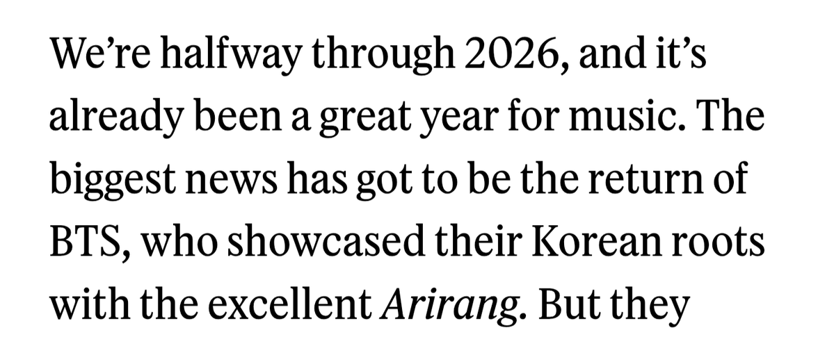 BTSx50States's tweet photo. Kings of 2026 confirmed! 👑 

Rolling Stone just named #ARIRANG one of the Best Albums of 2026 So Far, calling it an "excellent" showcase of their roots and a "homecoming." 😭✨

From shattering Spotify records to honoring their heritage, this era is everything! The return was worth the wait 💜

#BTS #RollingStone #BestAlbums2026 #BTS_ARIRANG @bts_bighit