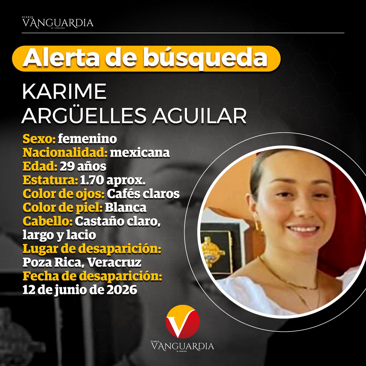 Vanguardia_Mx's tweet photo. ⚠️😱🔎 Reportan la desaparición de Karime Argüelles, de 29 años, en #PozaRica, extitular de la oficina de Hacienda del Estado durante unos meses en 2025; fue vista por última vez el 12 de junio.👤👀
🔴 #VanguardiaNoticias
Más información 👇
https://t.co/Uic340EkTN https://t.co/B93wgf1I6T