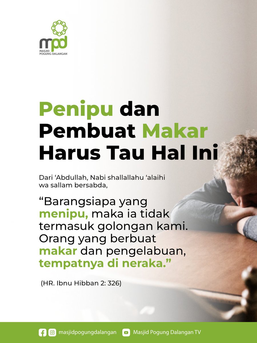 masjidmpd's tweet photo. Hidup di tengah masyarakat, kepercayaan adalah modal yang sangat berharga. Sekali seseorang terbukti menipu, sekali itu pula kepercayaan orang lain runtuh, bahkan untuk hal-hal yang sebenarnya jujur sekalipun. https://t.co/ceqO3WB9D2