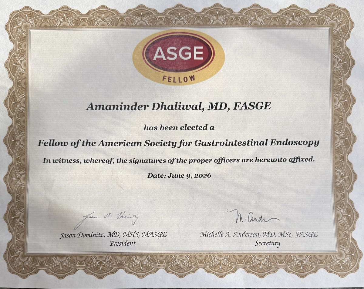 drdhaliwal85's tweet photo. With the blessing of my mentors and Fellow colleagues,  I have been bestowed upon fellowship in ASGE today. Looking forward to add FASGE with my name. @ASGEendoscopy @ChahalPrabhleen @chawla_gi https://t.co/WcZciuYEZD