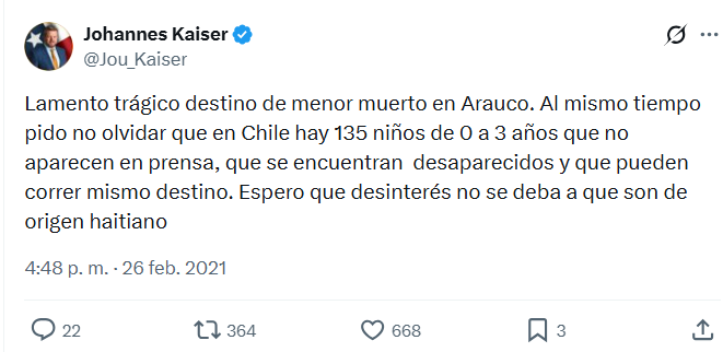 1963rosita's tweet photo. @Jou_Kaiser denuncio la desaparicion d niños desde el 2020, cuando un twitero mostro la pagian d la INTERPOL q se buscaba mas d 100 BEBES HAITIANOS desparecidos en Chile

Y cuando empezaron a llegar nuevamente vuelos charter con haitianos como en 2017, pero esta vez eran en su mayoria NIÑOS, @Jou_Kaiser volvio a denunciar¡¡
https://t.co/fn2sKqkk7y