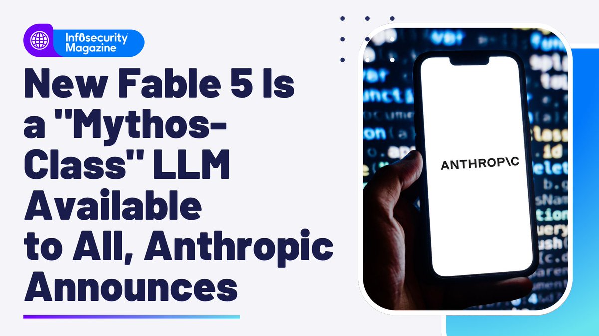 InfosecurityMag's tweet photo. Anthropic has released two new models: Mythos 5 and Fable 5. Open to everyone, the latter comes with additional guardrails, especially in areas like cybersecurity where the company said it “could be misused to cause serious damage.”
https://t.co/el3QkGS9HA https://t.co/ZmJEo3LHFp