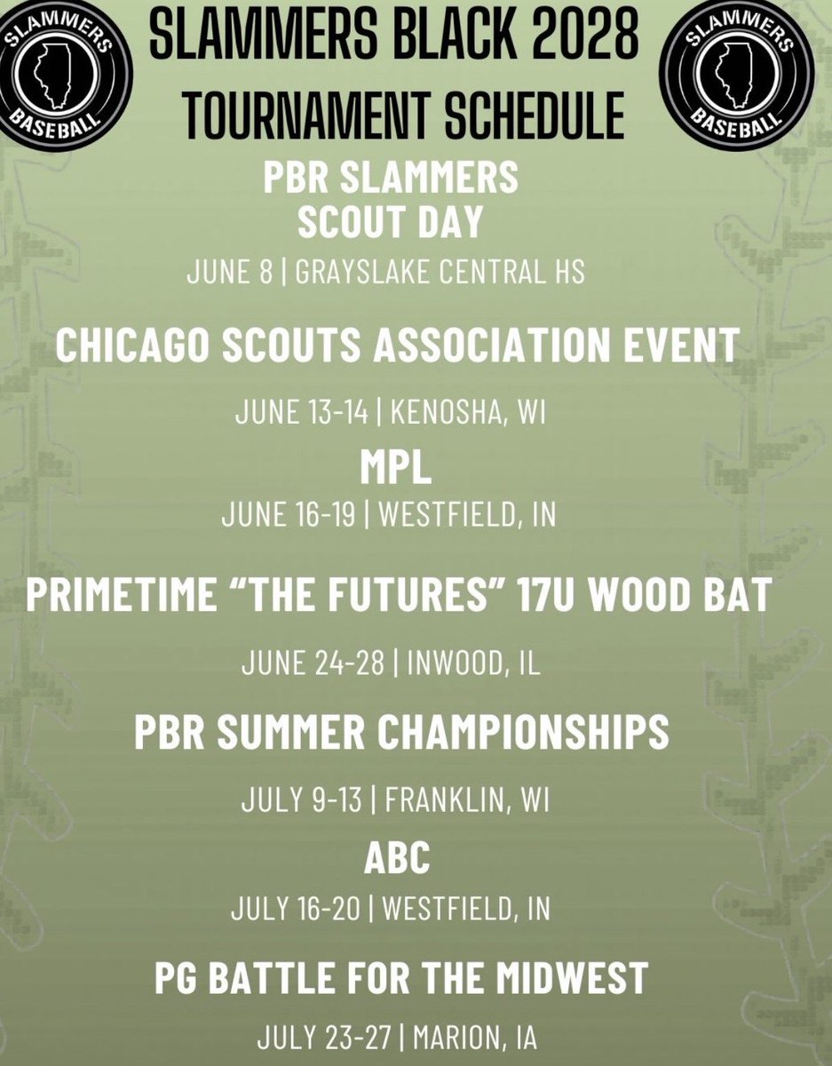 GrantWil2028's tweet photo. Here’s my schedule for my 16u season with slammers black2028. https://t.co/tj6e2p1v1x