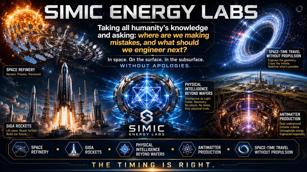 MilanDSimic's tweet photo. Humanity’s knowledge. All of it. We asked where we got it wrong — then built the answer. Space Refineries. Giga Rockets. Antimatter. Physical Intelligence without silicon. Space-time travel without propulsion. No one else is doing this. We didn’t come to iterate. https://t.co/UW8wOVrVDA
