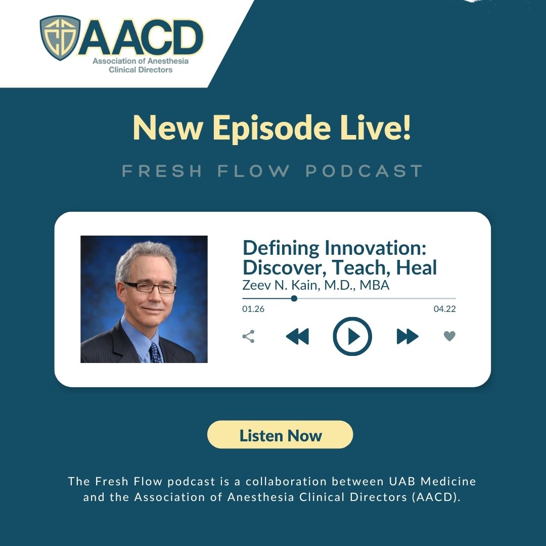 AACD1988's tweet photo. New #FreshFlow #Podcast episode: "Defining Innovation: Discover, Teach, Heal." Dr. Zeev Kain shares insights on innovation, perioperative medicine, leadership, technology, and evolving payment models shaping the future of #anesthesiology. Listen now https://t.co/oByLySWlo5 https://t.co/ONmuEPWAkB