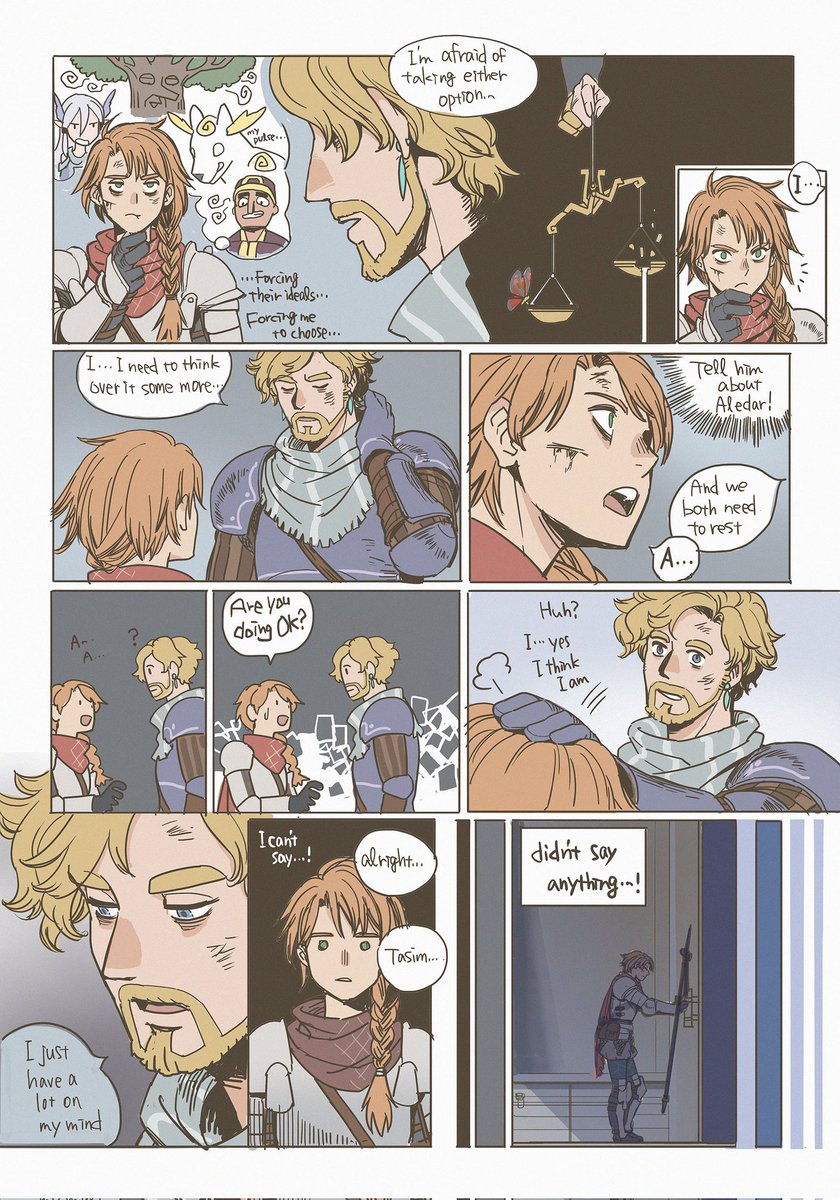 shimabara3's tweet photo. I made a little comic based on Queen's Recruit...👉 👈 

Still haven't reached the Tasim alt route, so this is based on the route where Aledar's fate isn't revealed to him.
And as always, sorry if I misinterpreted anything. #wynncraft https://t.co/787hJ24uD5