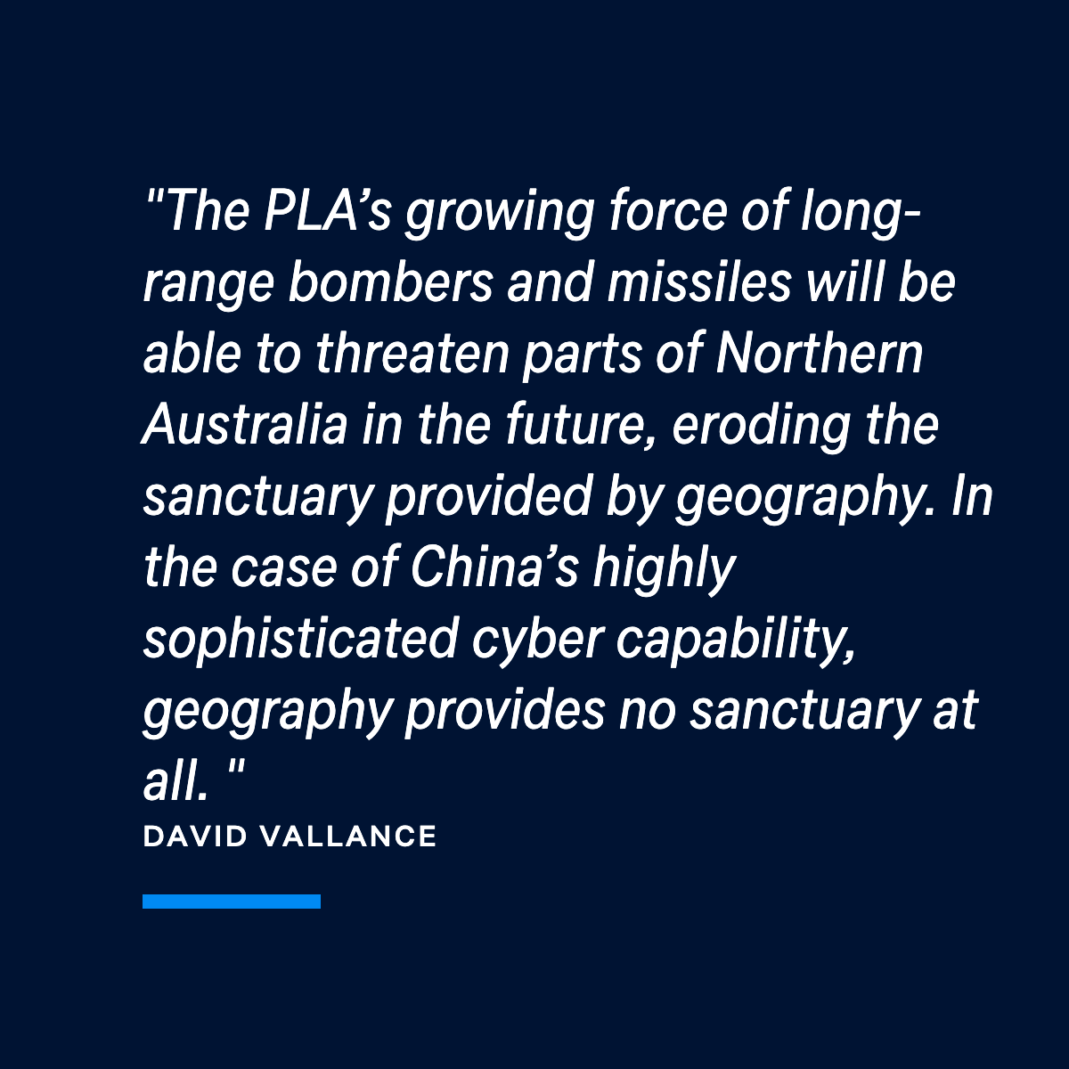 LowyInstitute's tweet photo. China's growing cyber and long-range strike capabilities are changing Australia's strategic reality, writes @DavidGVallance in @Diplomat_APAC. 
https://t.co/KdJ63ZB6vZ https://t.co/SAFVNtWam1