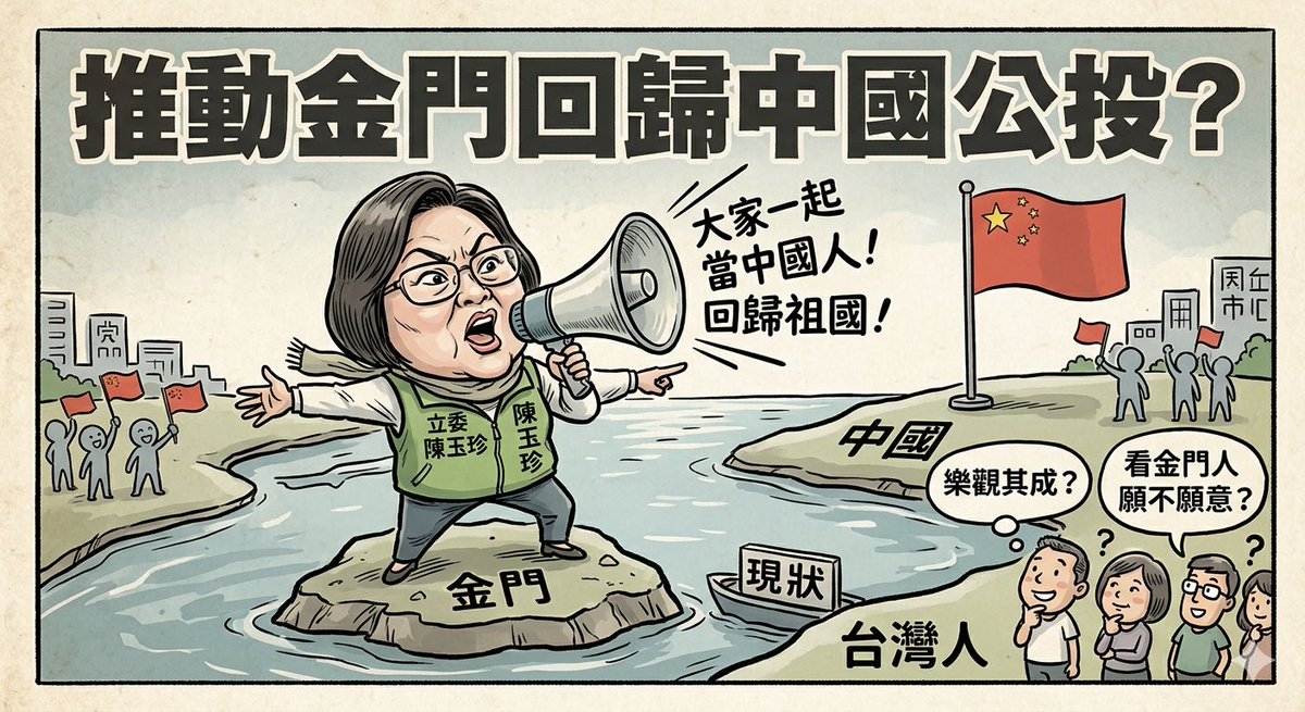 popavi's tweet photo. 金門立委陳玉珍這麼大力鼓吹要台灣人一起當中國人。她不如推動金門回歸中國公投。我等台灣人樂觀其成，看金門人願不願意拿中華人民共和國國籍。 https://t.co/Zx6HH7vX2q