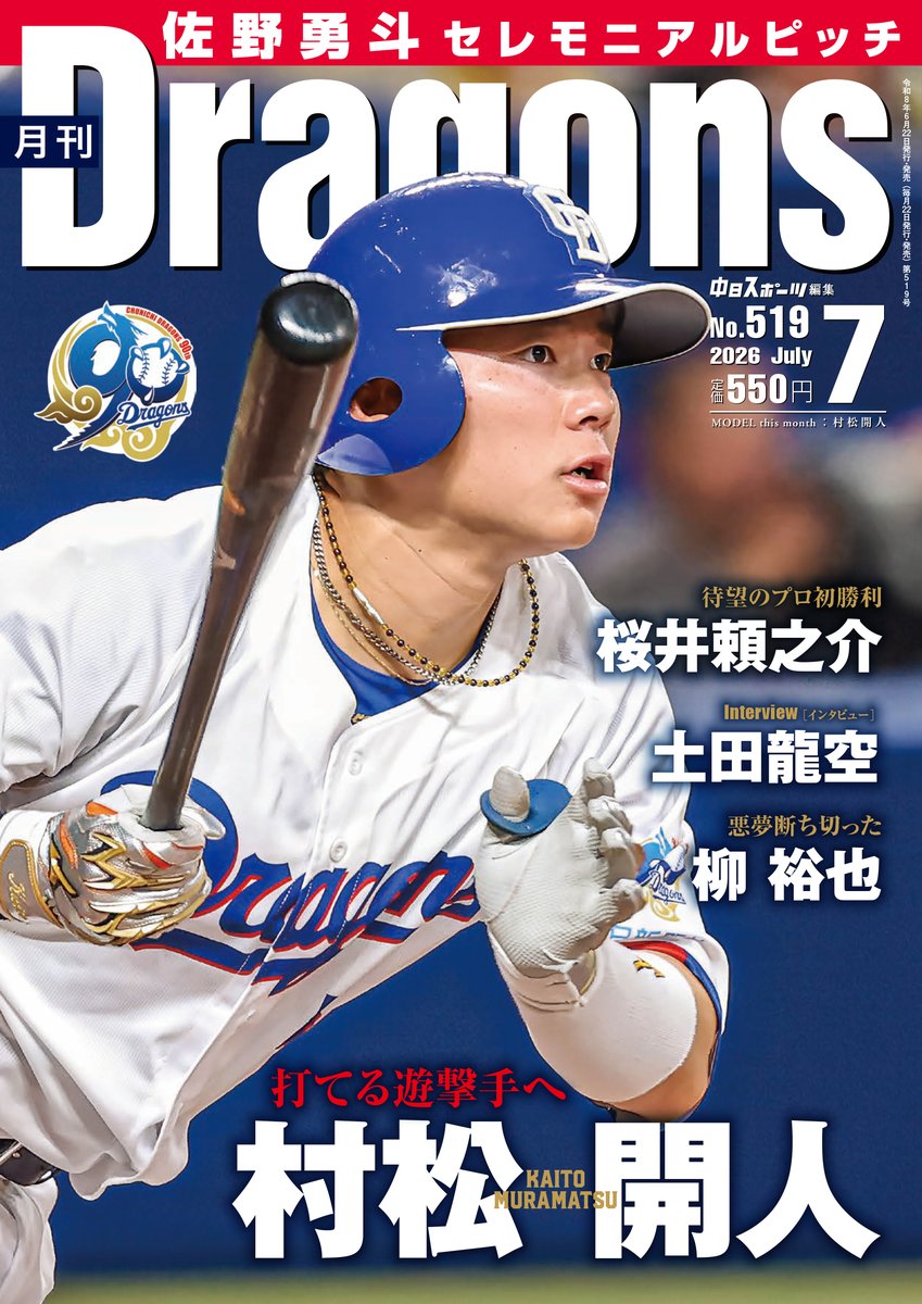 monthly_dragons's tweet photo. ７月号は６月２２日（月）発売です！

📷表紙 村松開人内野手
📝愛子のインタビュー  土田龍空内野手
📝鵜飼航丞外野手＆石川昂弥内野手  アーチ競演
⚾️佐野勇斗セレモニアルピッチ　結末は！？

ぜひお求めください！
#村松開人 #土田龍空 #鵜飼航丞 #石川昂弥 #佐野勇斗 https://t.co/aC7H0z1ijo