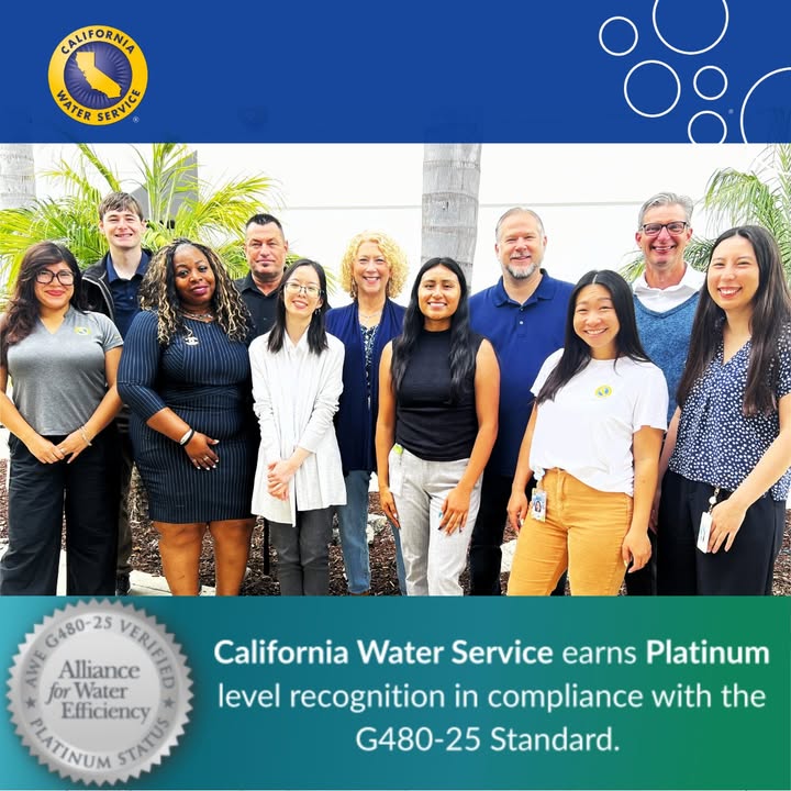 calwater's tweet photo. We’re so proud of the team behind our recent G480 Platinum Certification – it reinforces our leadership in sustainability and water-use efficiency. It’s also the highest status a water utility can achieve for compliance with this standard. Learn more: https://t.co/dwLNhovQ27 https://t.co/Lsno2J1WFK