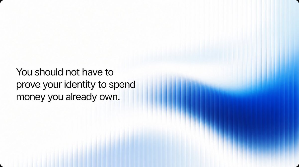 TyvoPay's tweet photo. You should not have to prove your identity to spend money you already own.

Tyvo agrees. Send crypto on Base and get a card to pay with anywhere online, instantly and with no KYC required at any step. https://t.co/T7Ftiu6uV0