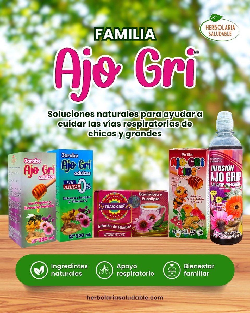 Herbolaria_S's tweet photo. 🌿¡Cuida la salud respiratoria de toda tu familia con la Familia #ajogri!💚
Jarabes para #adultos y #niños, #té e #infusion elaborados con #ingredientesnaturales que ayudan a aliviar las molestias respiratorias y brindan bienestar en cada temporada a tu familia
#saludrespiratoria https://t.co/u7Qc3A0mCE