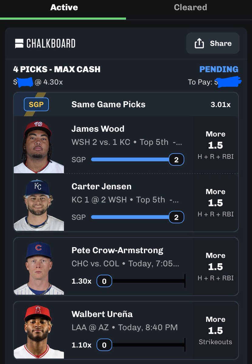 JohnSmitGuy's tweet photo. Great start so far with Jensen and Woods covering 1.5 HRR. Just need CB’s Urena 2Ks promo and PCA 1.5 HRR https://t.co/u74fIbOSTg