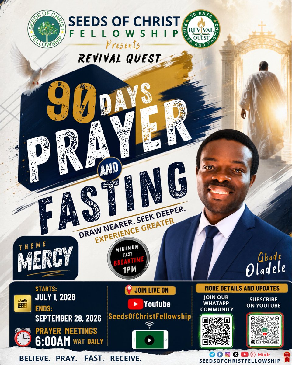 Seedsofchrist1's tweet photo. 🔥 REVIVAL QUEST IS HERE! 🔥

For 90 days, we answer a higher call not just to pray, but to pursue God’s heart with hunger, discipline, and expectation.

Under the theme “MERCY,” we gather daily to seek the One who restores, renews, and revives. https://t.co/kVsj7iJXp7