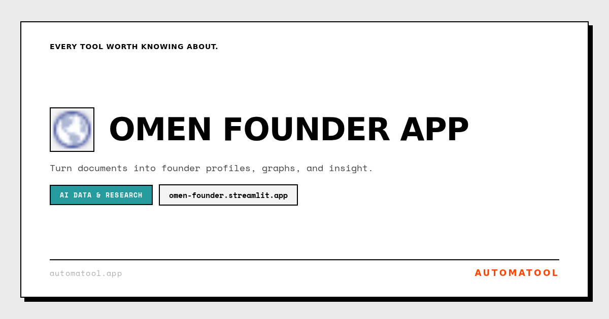 automatool_app's tweet photo. Turn documents into rich founder profiles, strategy chains, and visual timelines that reveal persona traits, decision rationale, and actionable insights for smarter investor and product moves.
#AI #Founders https://t.co/gW5fq0U3j8