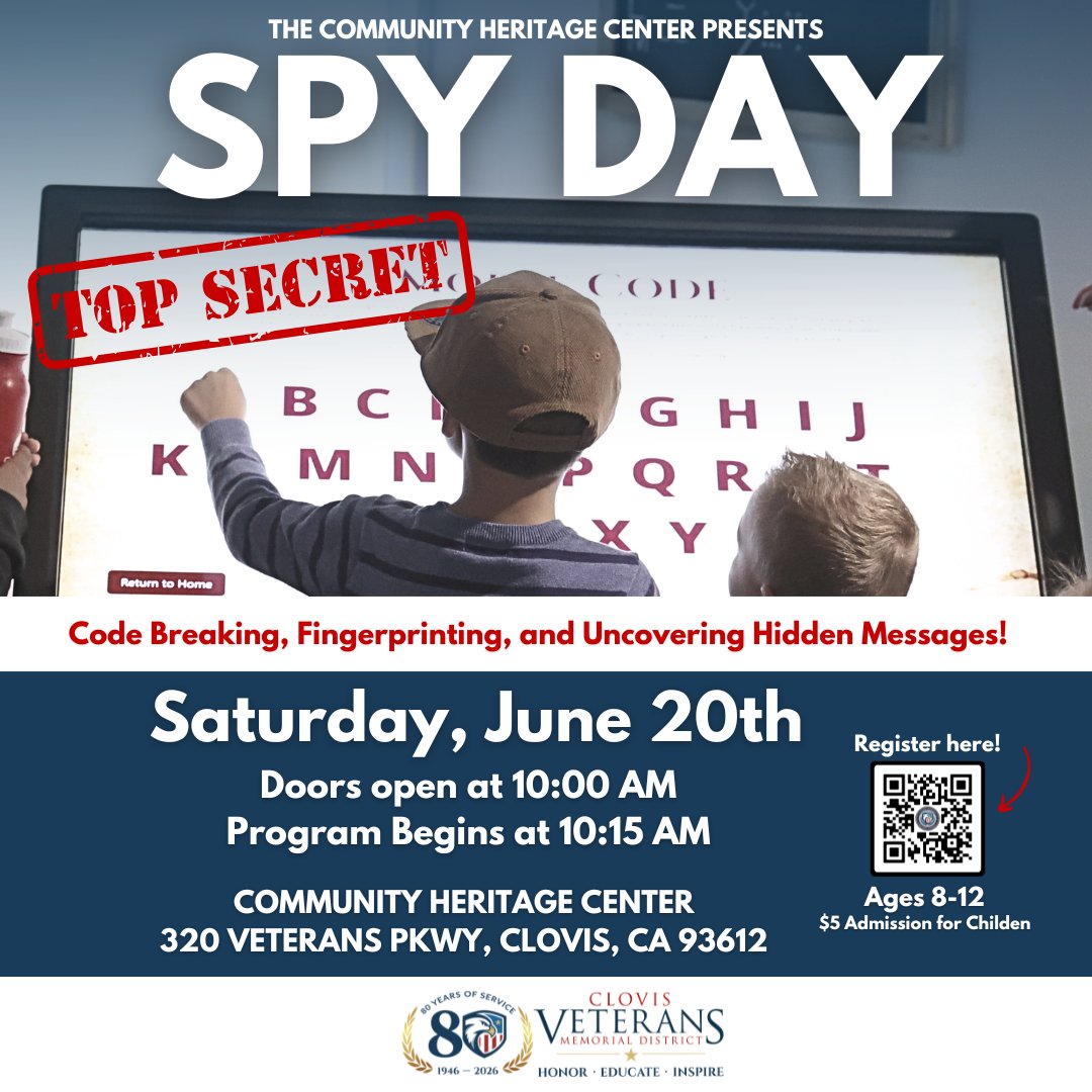 CVMDistrict's tweet photo. Don't forget! Spy Day is this Saturday, June 20th, at 10 AM at the Community Heritage Center! 🔍 Join us by registering here: https://t.co/hndPmtqtkp https://t.co/YpBEVDslxB