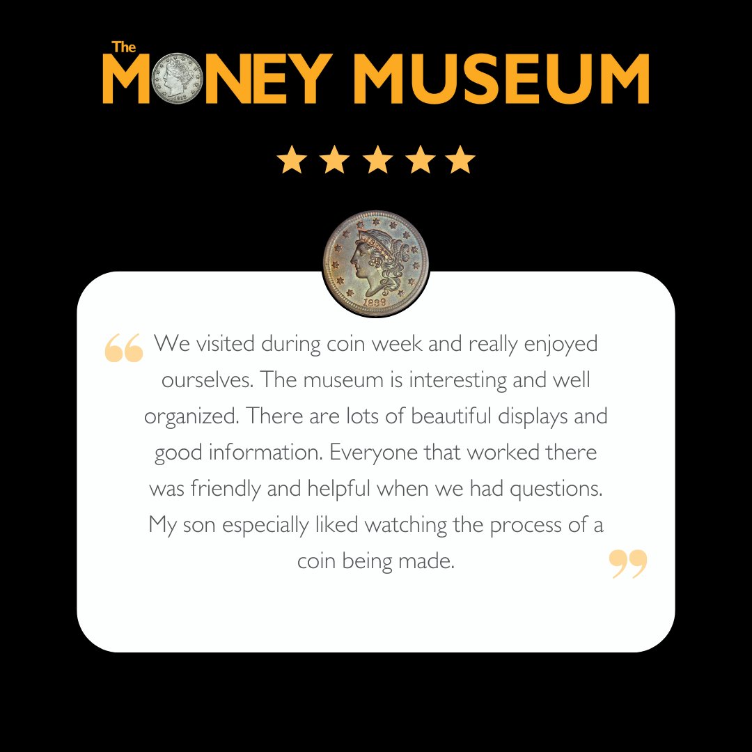 MoneyMuseumCS's tweet photo. If you loved your experience at the ANA's Edward C. Rochette MMoney Museum, please consider leaving us a Google review. Thank you support! Share your review here: https://t.co/4txmBDPxLc

#VisitCOS #ColoradoSpringsMusem #History #Numismatics #HistoryInYourHands https://t.co/QFUe1cAgV5