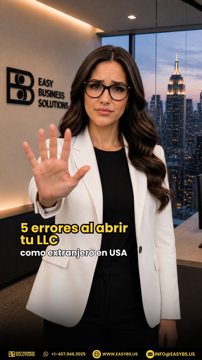 EasybsUS's tweet photo. 5 errores al abrir tu #LLC como extranjero en USA:

1.Estado solo por precio
2.Mezclar finanzas
3.Ignorar obligaciones anuales
4.Servicios baratos sin soporte
5.Sin plan fiscal

En EBS te acompañamos en todo: info@easybs.us

#NegociosEnUSA #LLCExtranjeros https://t.co/KoEMHbgwHZ