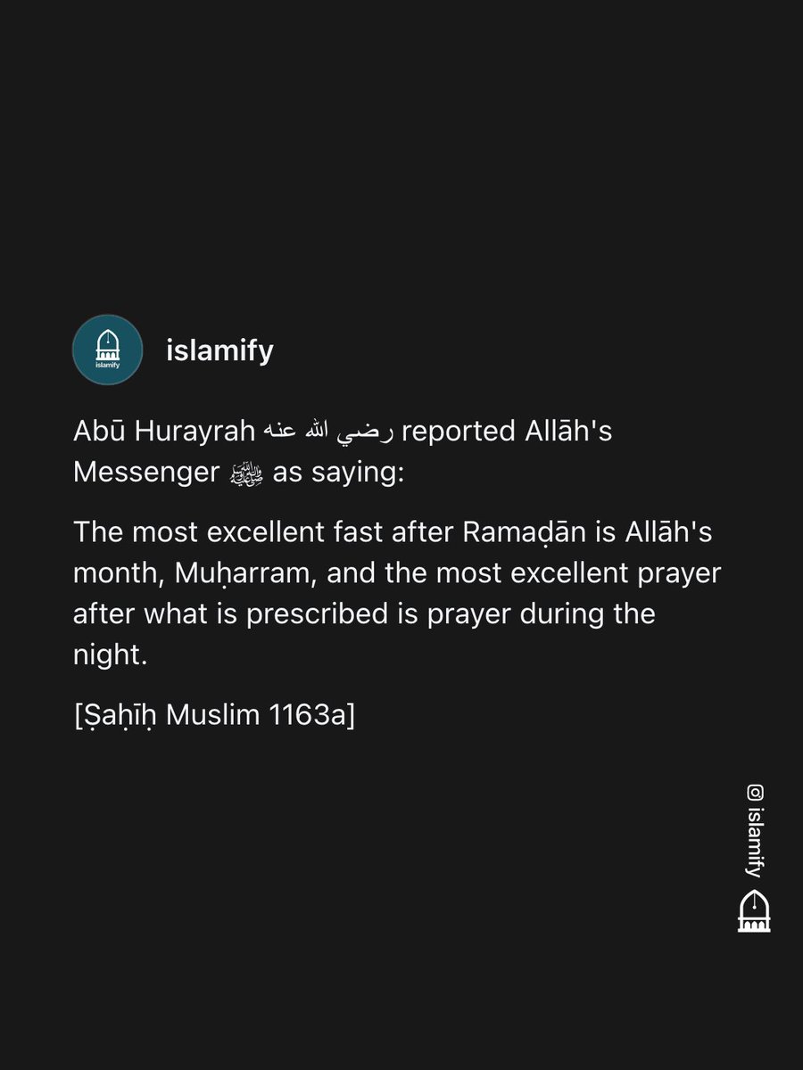 Alhamdhulillaah's tweet photo. Today marks the 1st of Muḥarram, which means it is the beginning of the new Islamic year.

The start of the Islamic calendar was set by ʿUmar ibn al-Khaṭṭāb رضي الله عنه, who based the first year when the Prophet ﷺ migrated (made Hijrah) from Makkah to Madīnah.

It is now 1448 years since the Prophet ﷺ's migration to Madīnah, however the date of the Hijrah is not linked with the 1st of Muḥarram.

Al-Muḥarram [ٱلْمُحَرَّم] means forbidden, it is one of the months when fighting is forbidden.

Narrated Abū Hurayrah رضي الله عنه: The Prophet ﷺ said,
“The most excellent fast after Ramaḍān is Allāh's month, al-Muḥarram, and the most excellent prayer after what is prescribed is prayer during the night.”

[Ṣaḥīḥ Muslim 1163a]
