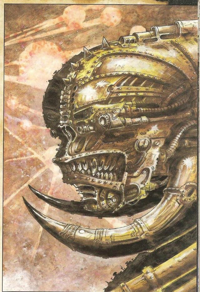 CyberPunkCortes's tweet photo. The original Necron designs from John Blanche. I like the raw and savagely evil designs more than the more smooth designs with the sickly green glow. https://t.co/e97rSAdFFB