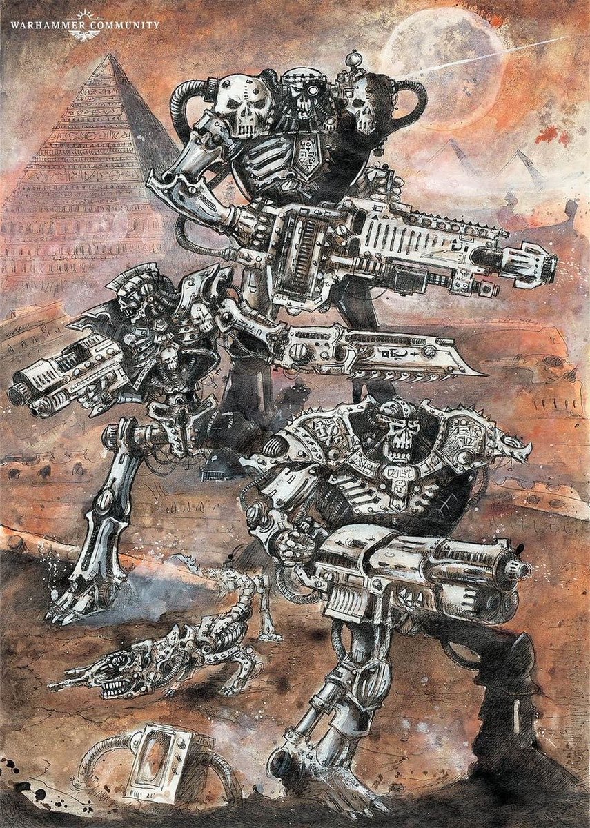 CyberPunkCortes's tweet photo. The original Necron designs from John Blanche. I like the raw and savagely evil designs more than the more smooth designs with the sickly green glow. https://t.co/e97rSAdFFB