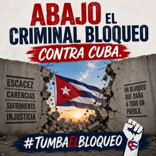 ArnaldysPiedra's tweet photo. El #BloqueoACuba además de inmoral, injusto y violatorio del derecho internacional es la política más inhumana contra el pueblo.El mundo apoya a #Cuba🇨🇺, más EUA en su retórica fascista insiste en ella.
#TumbaElBloqueo
#CubaNoEstáSola
#CubaSeDefiende 
#BMCGuatemala EscuintlaOM https://t.co/2UhxKDPhxq