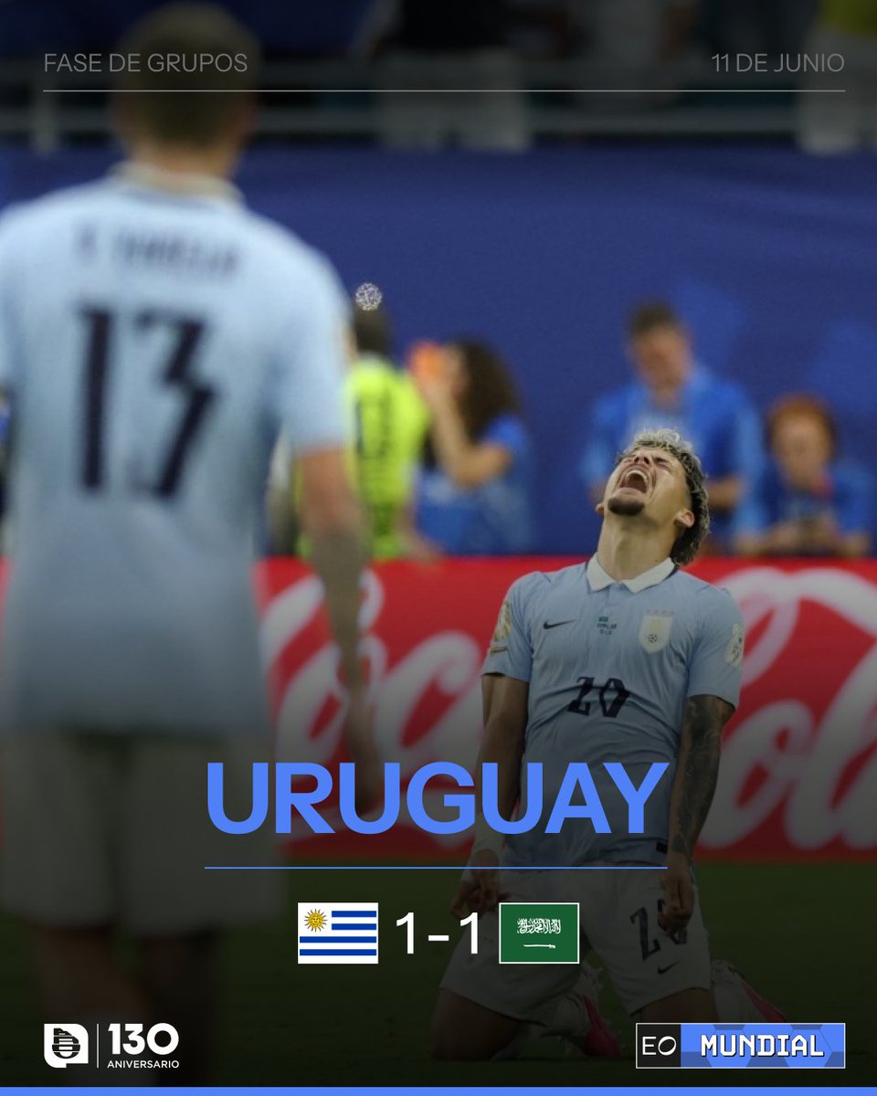 ObservadorUY's tweet photo. ⚽ Uruguay 1-1 Arabia Saudita

➡️ Tras regalar un tiempo, la celeste reaccionó en el complemento, mejoró y rescató un empate en su debut por el Mundial 2026 https://t.co/aysYm9EaNA